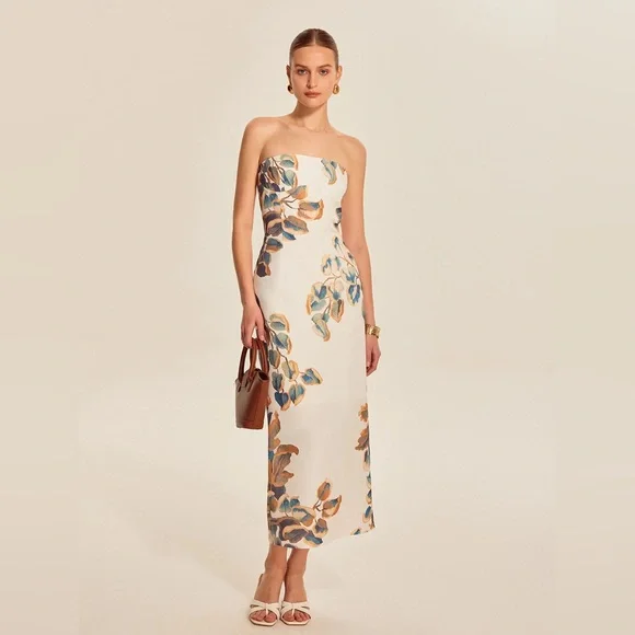 COMMENSE Floral Print Strapless Dress - size Large - Picture 3 of 7